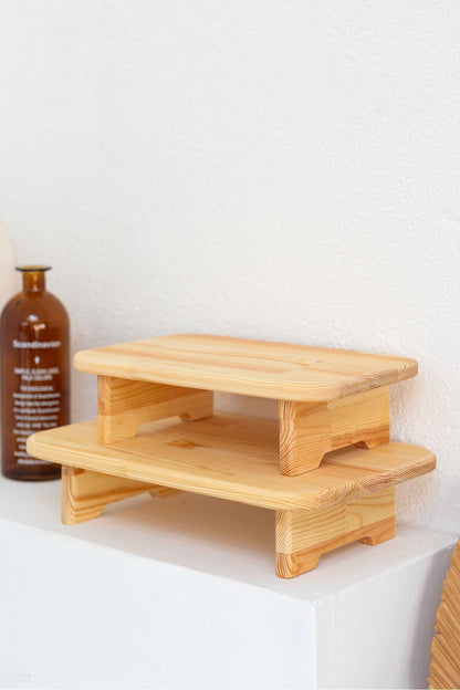 2'Li Rustik Tarz Ahşap Stand Banyo, Mutfak ve Masa Düzeni İçin Dekoratif Sunumluk