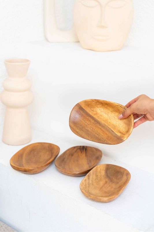 4’lü Akasya Ahşap Kayık Meze Tabağı Seti