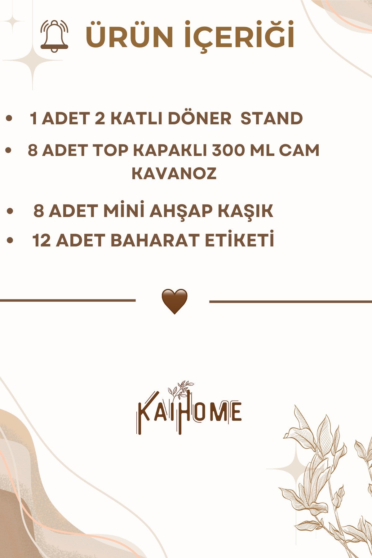 Ahşap Döner Standlı 8li Ahşap Top Kapaklı Etiketli Baharatlık Seti