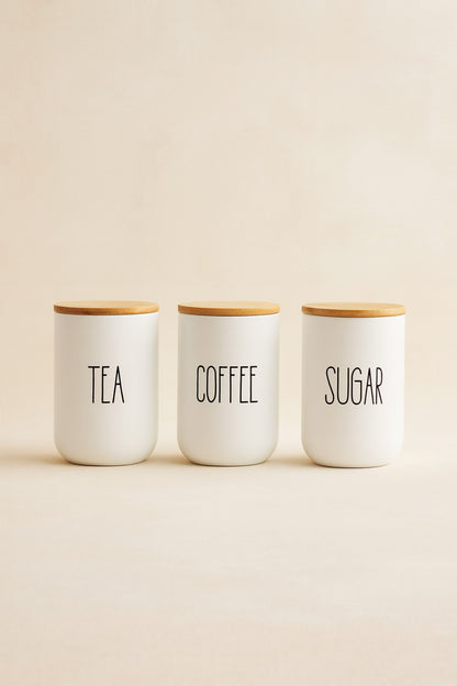 3lü Bambu Kapaklı Çay/Kahve/Şeker Kavanozu