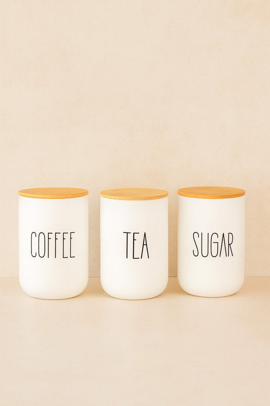 3lü Bambu Kapaklı Çay/Kahve/Şeker Kavanozu
