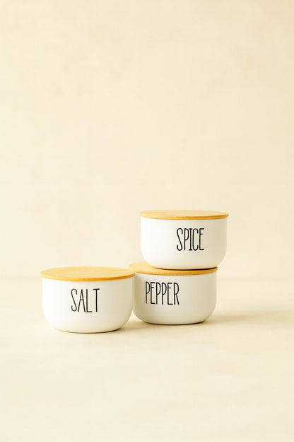 3Lü Cam Bambu Kapaklı Salt/Pepper/Spice Kavanozu