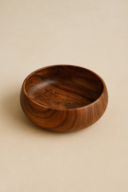 El Yapımı 25 Cm Akasya Ahşap Kase – Derin ve Çukur Salata Sunum,Rustik Mutfak Dekoru