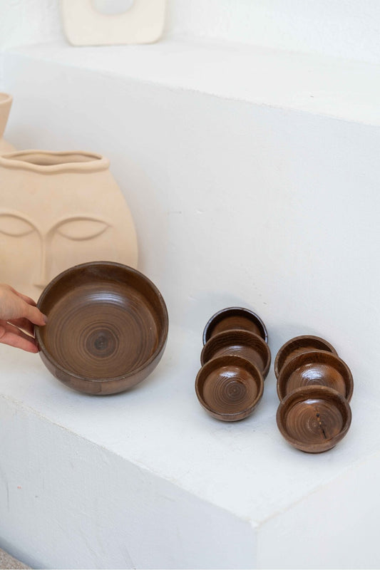 7 Parça Özel Ahşap Çerezlik Seti Koyu Renk