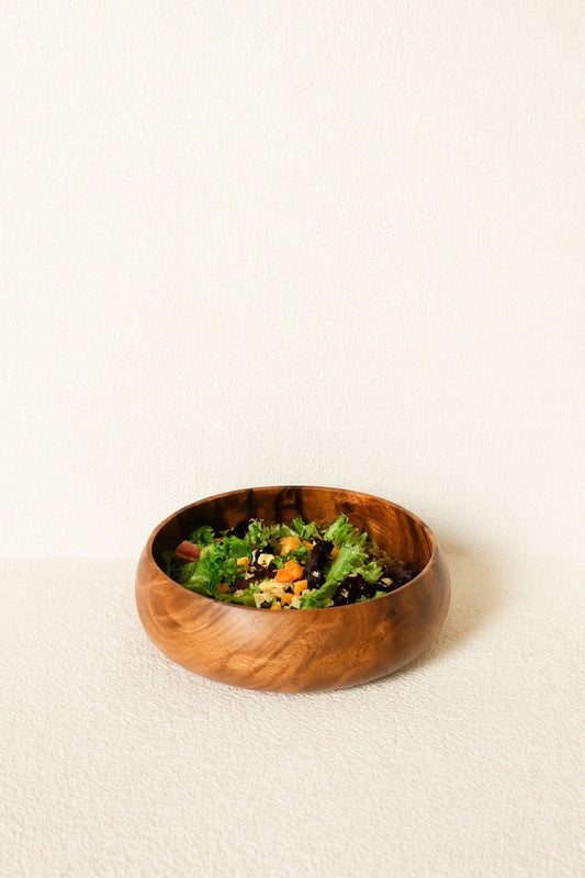 El Yapımı 25 Cm Akasya Ahşap Kase – Derin ve Çukur Salata Sunum,Rustik Mutfak Dekoru