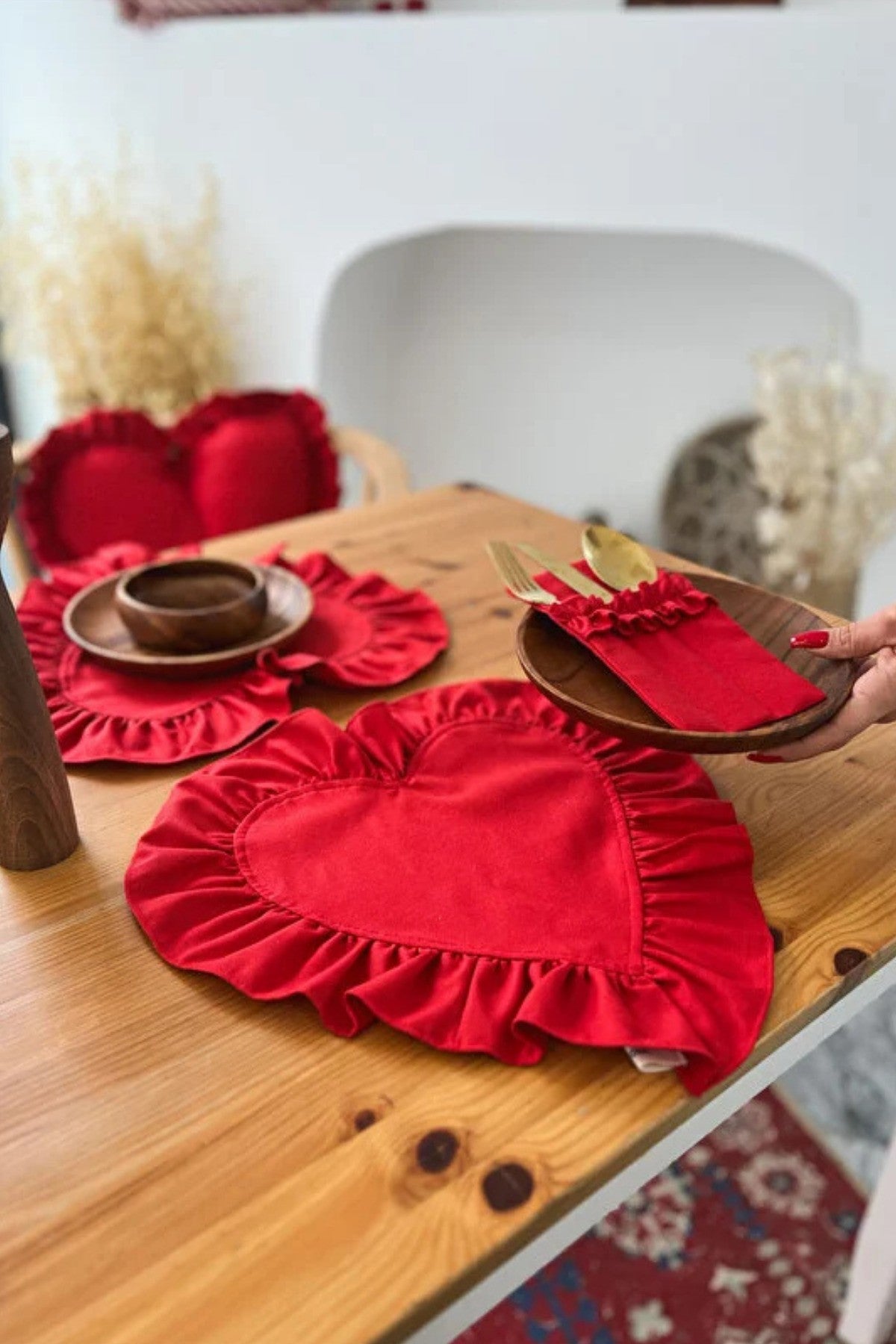 Lovely Kalp Fırfırlı Keten Supla / Amerikan Servis 2li