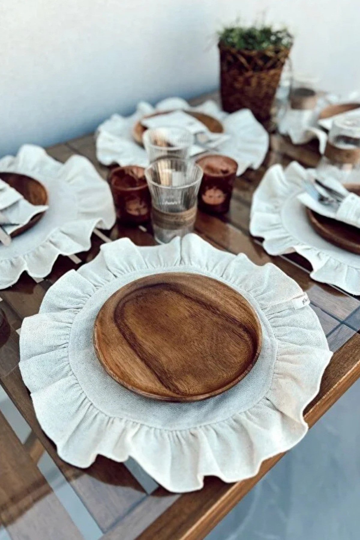 6Lı Ham Keten Yuvarlak Fırfır Detaylı Amerikan Servis/ Supla