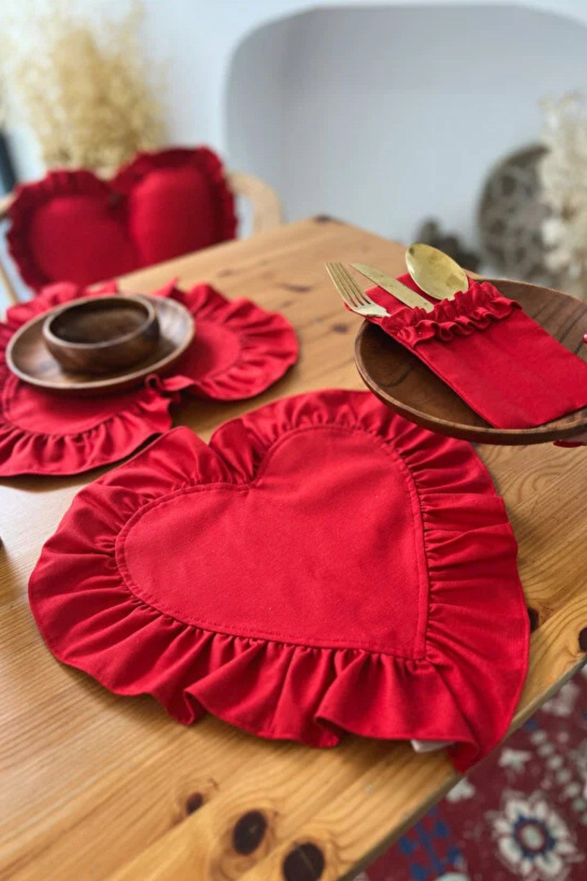 Lovely Kalp Fırfırlı Keten Supla / Amerikan Servis 2li