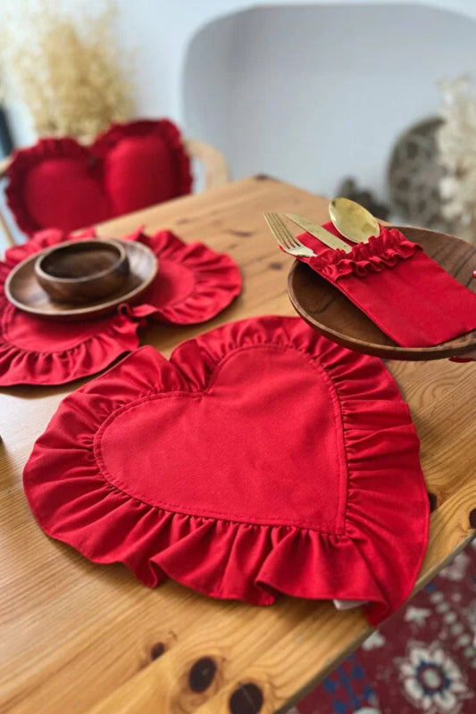 Lovely Kalp Fırfırlı Keten Supla / Amerikan Servis 2li