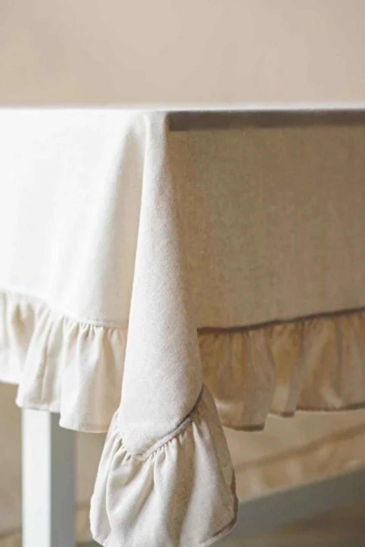 Organik Ham Keten Fırfırlı Masa Örtüsü 160x220cm