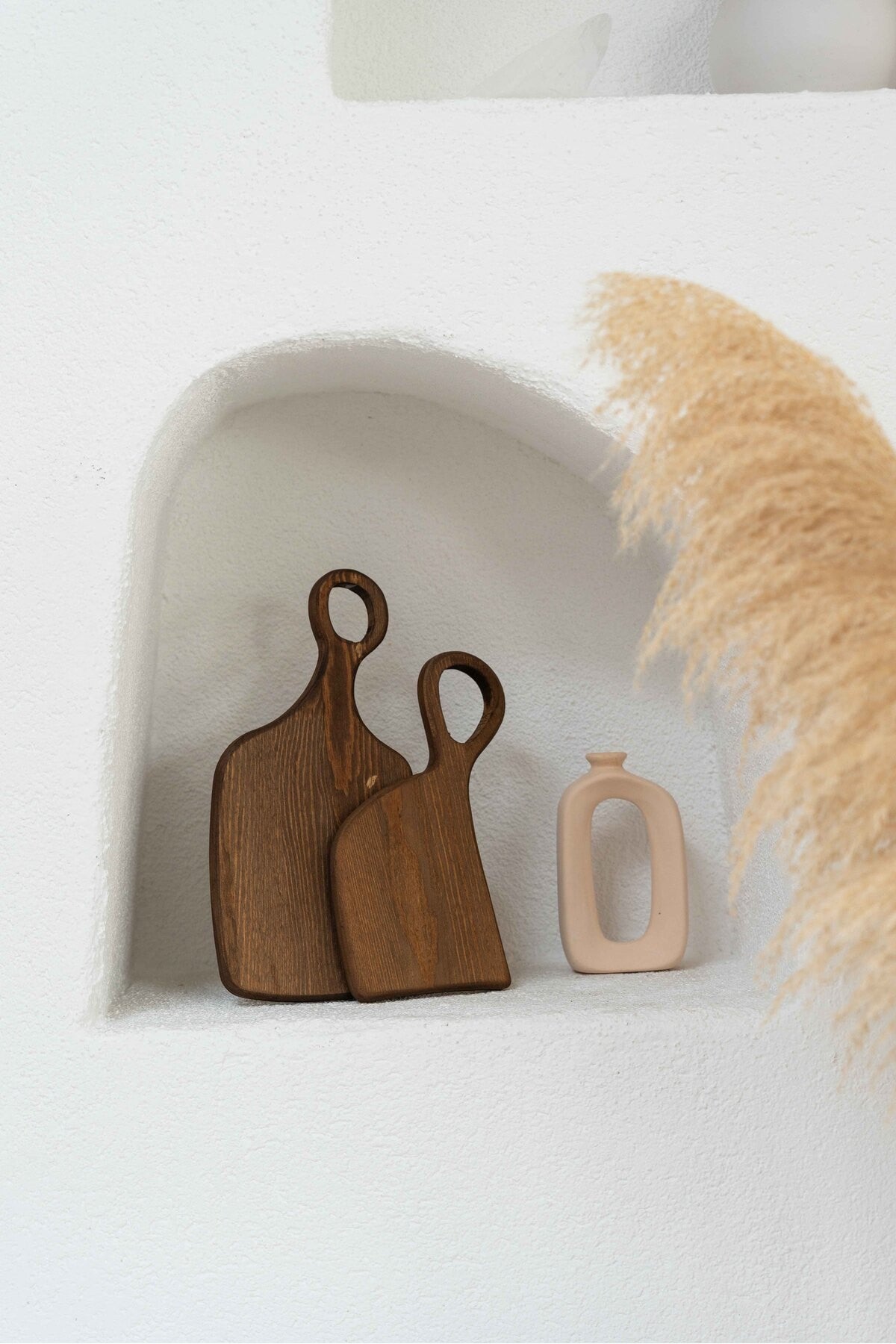 2li Dekoratif Ahşap Kesme Tahtası / Sunum Tahtası Koyu Renk