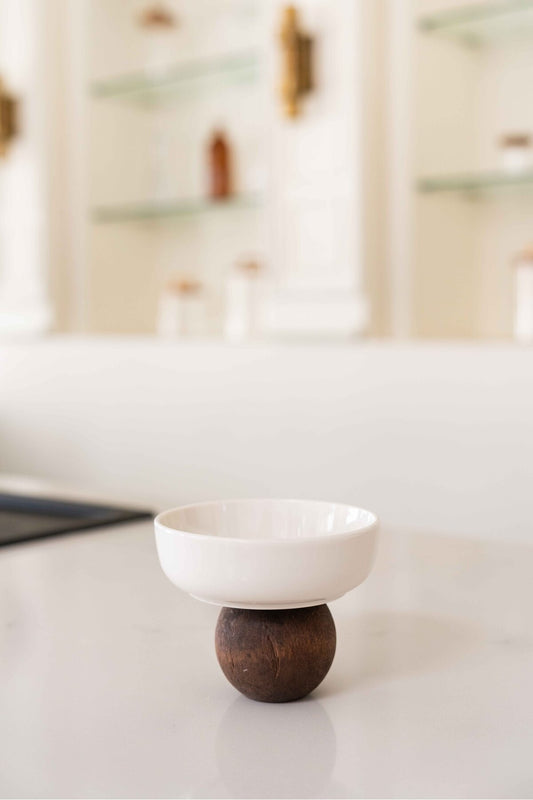 Ahşap Tabanlı Seramik Sunum Kasesi Sunumluk Çerezlik