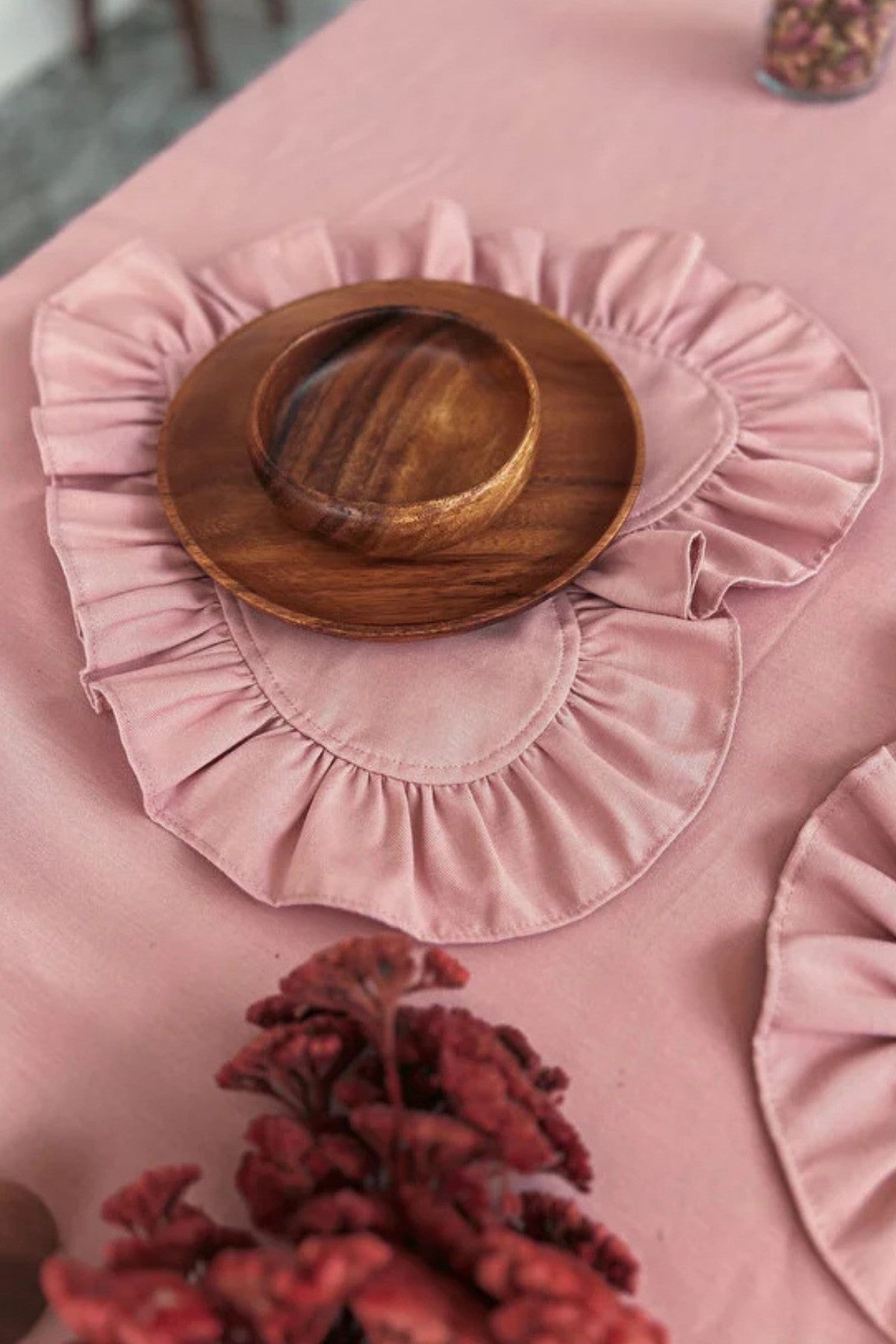 Rosy Kalp Fırfırlı Keten Supla / Amerikan Servis 2li