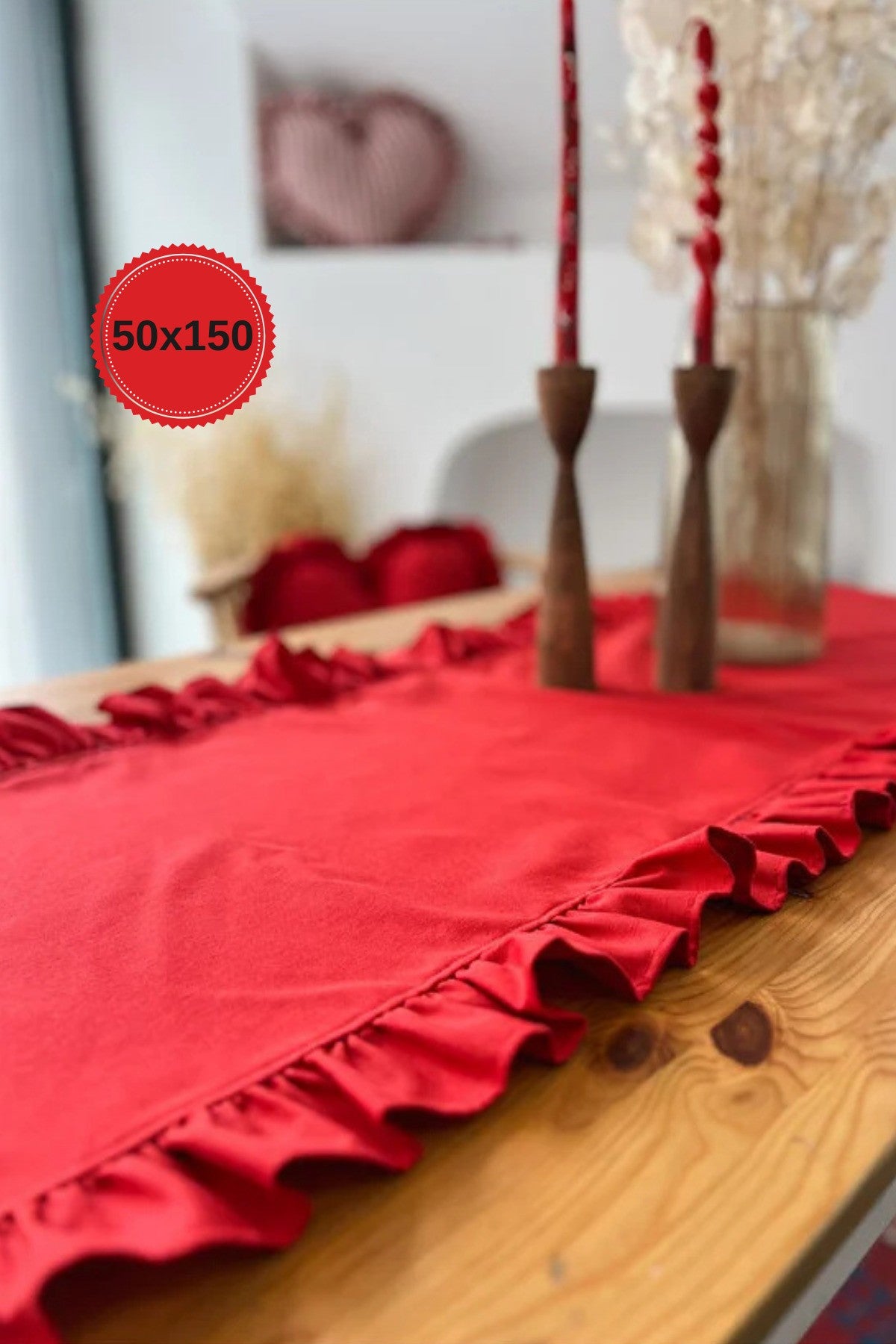 Lovely Serisi Kırmızı Keten Fırfırlı Runner 50x150