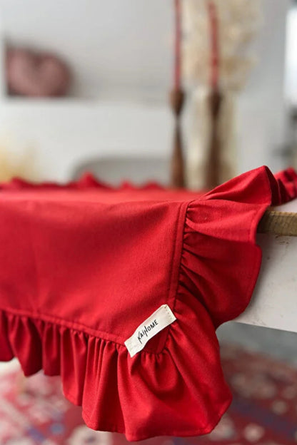 Lovely Serisi Kırmızı Keten Fırfırlı Runner 50x150
