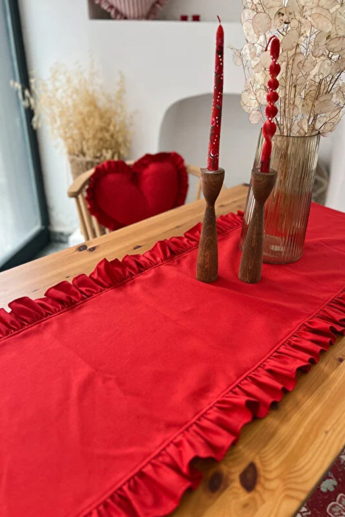 Lovely Serisi Kırmızı Keten Fırfırlı Runner 50x150