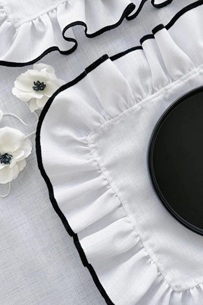 Shine White Heryeri Fırfırlı Dikdörtgen Amerikan Servis / Supla 6lı