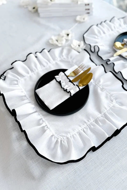 Shine White Heryeri Fırfırlı Dikdörtgen Amerikan Servis / Supla 6lı