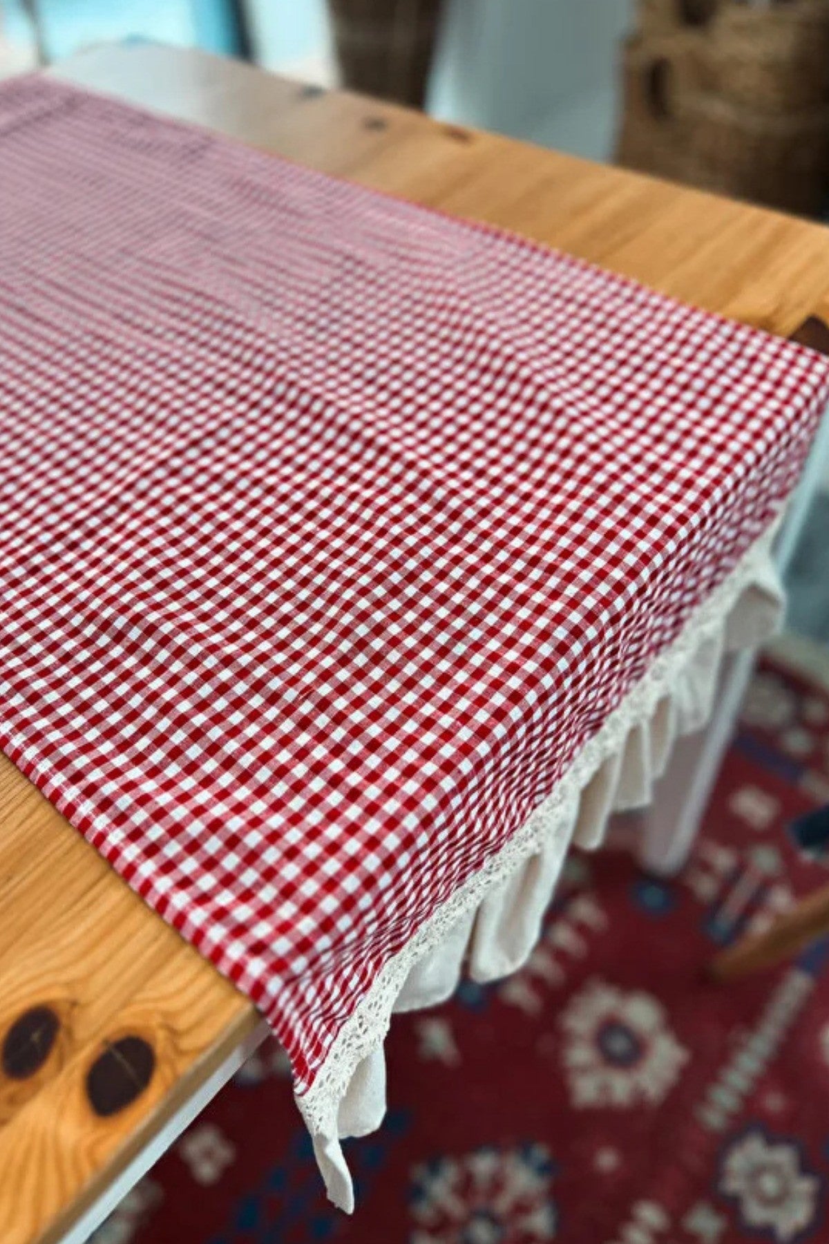 Natural Keten İki Yanı Fırfırlı Dikdörtgen Runner 40 X 120CM