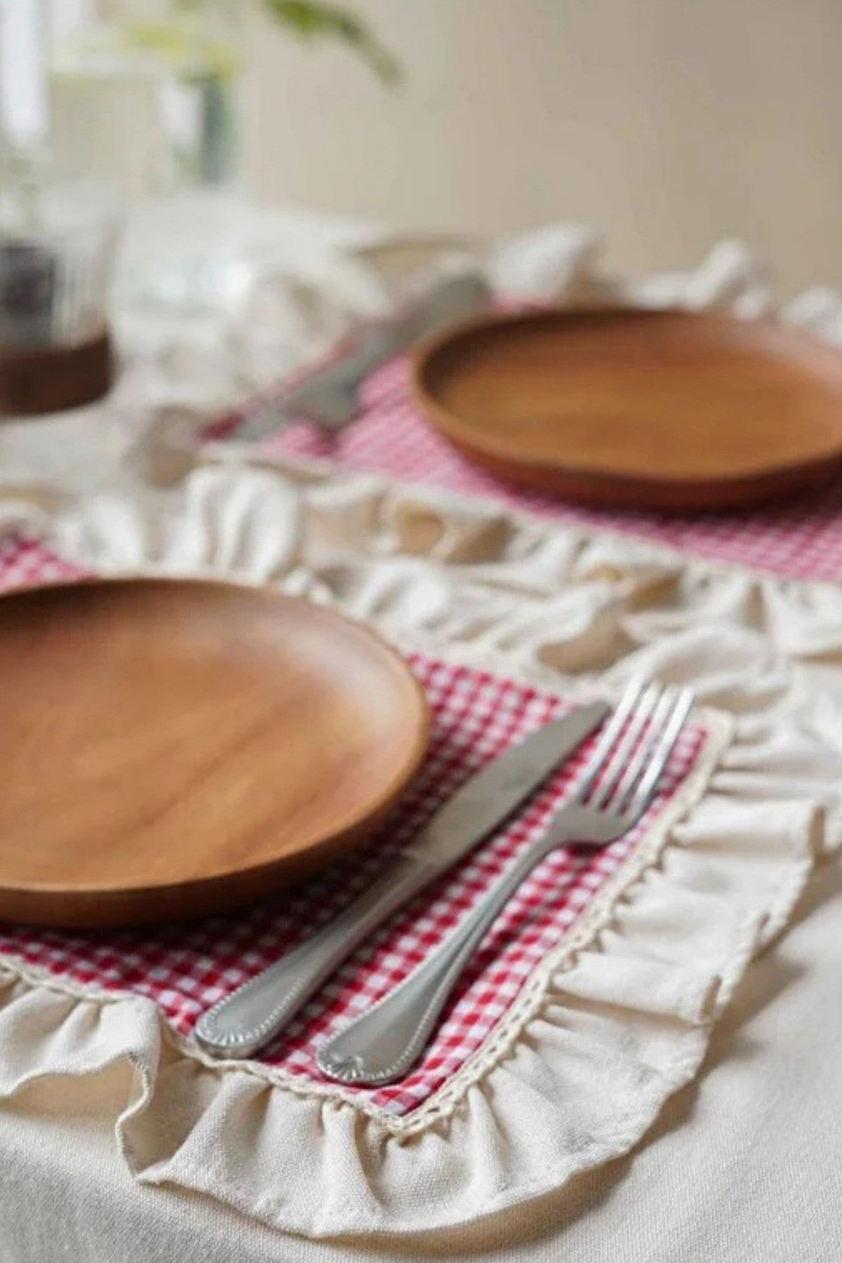 2Li Kareli Fırfır Detaylı Amerikan Servis/ Supla