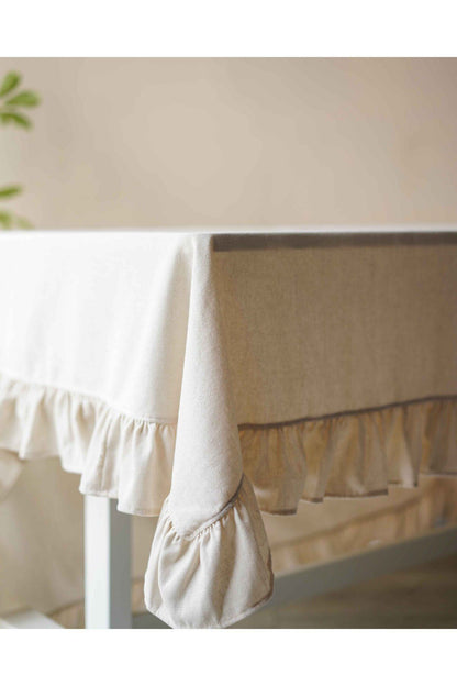 Organik Ham Keten Fırfırlı Masa Örtüsü 150x150cm