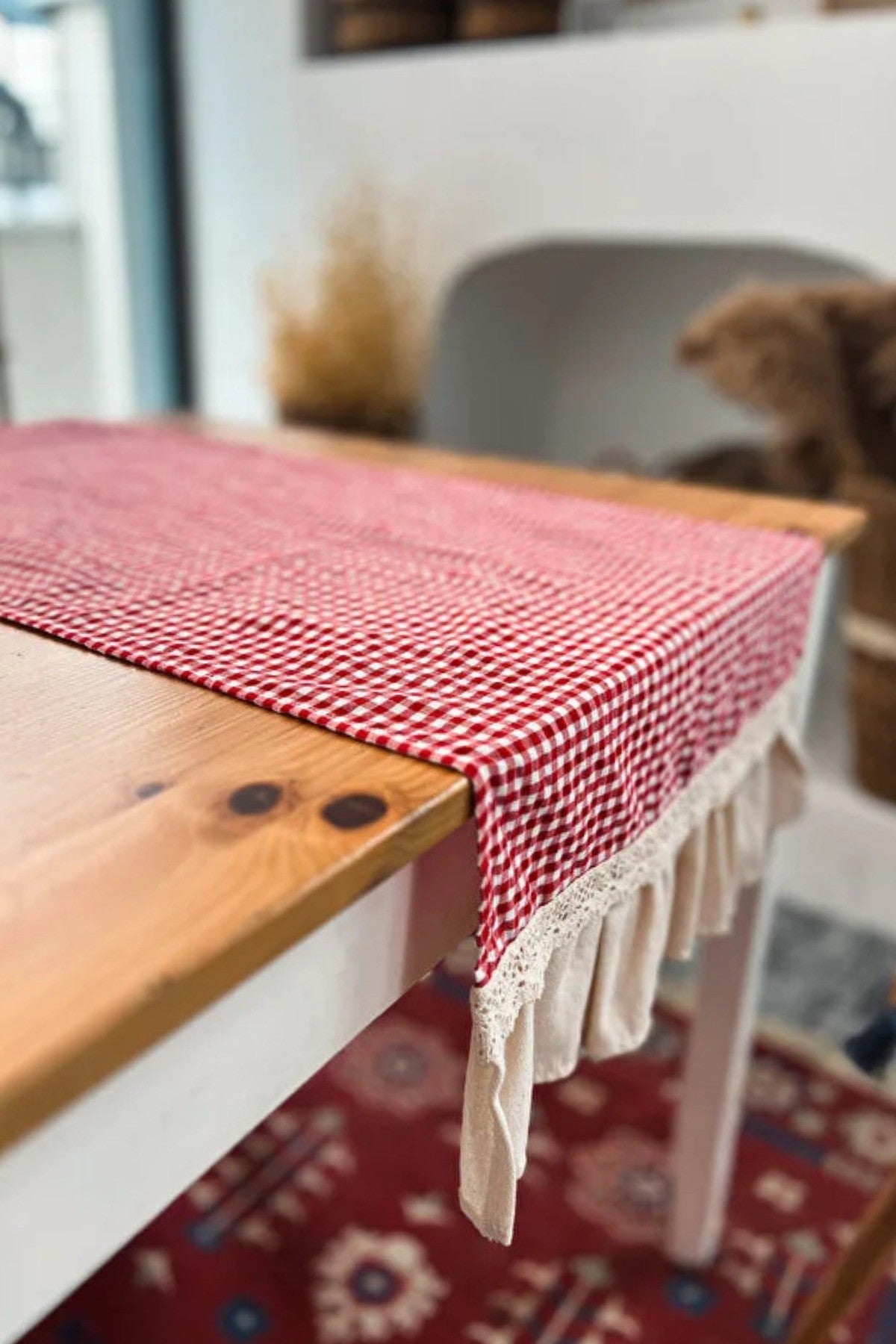 Natural Keten İki Yanı Fırfırlı Dikdörtgen Runner 40 X 120CM