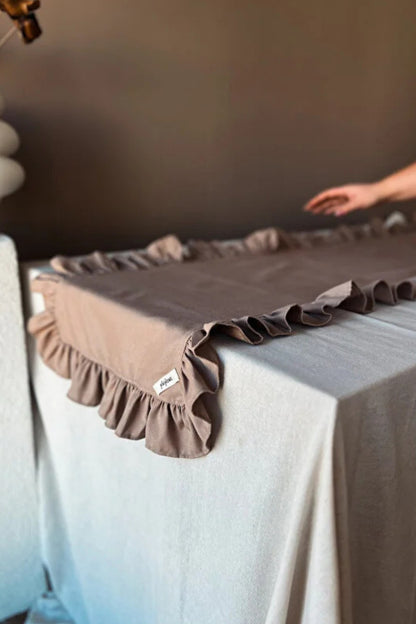 Sienna Keten Fırfırlı Runner Kahverengi