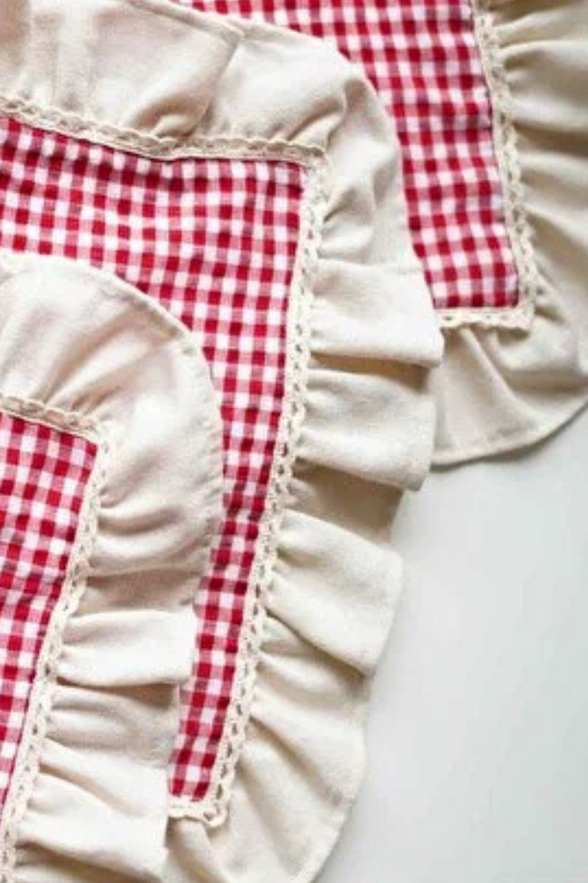 2Li Kareli Fırfır Detaylı Amerikan Servis/ Supla