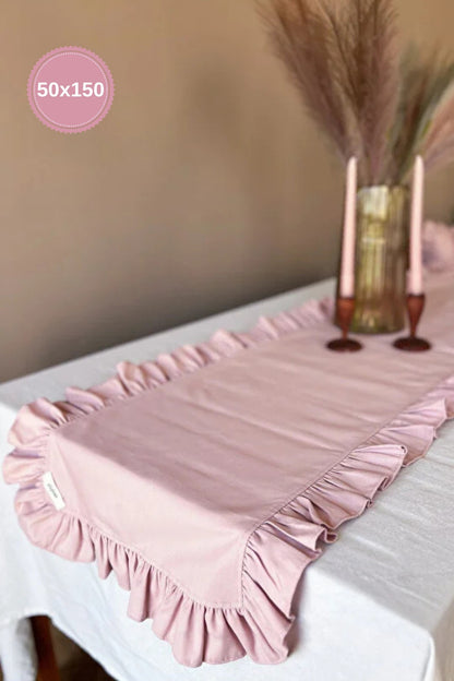 Rosy Keten Fırfırlı Runner Pembe