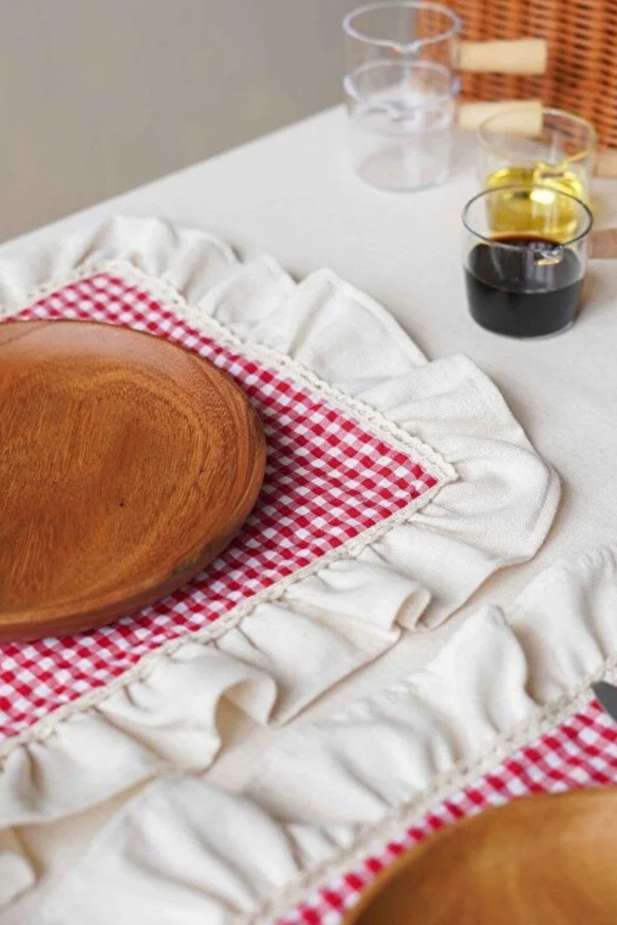 2Li Kareli Fırfır Detaylı Amerikan Servis/ Supla