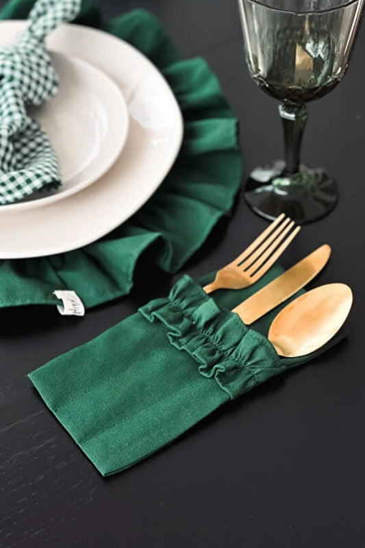 Mossy Keten 3 Bölmeli Çatal-Kaşık-Bıçak Kılıfı 6LI