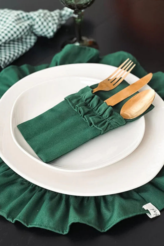 Mossy Keten 3 Bölmeli Çatal-Kaşık-Bıçak Kılıfı 6LI