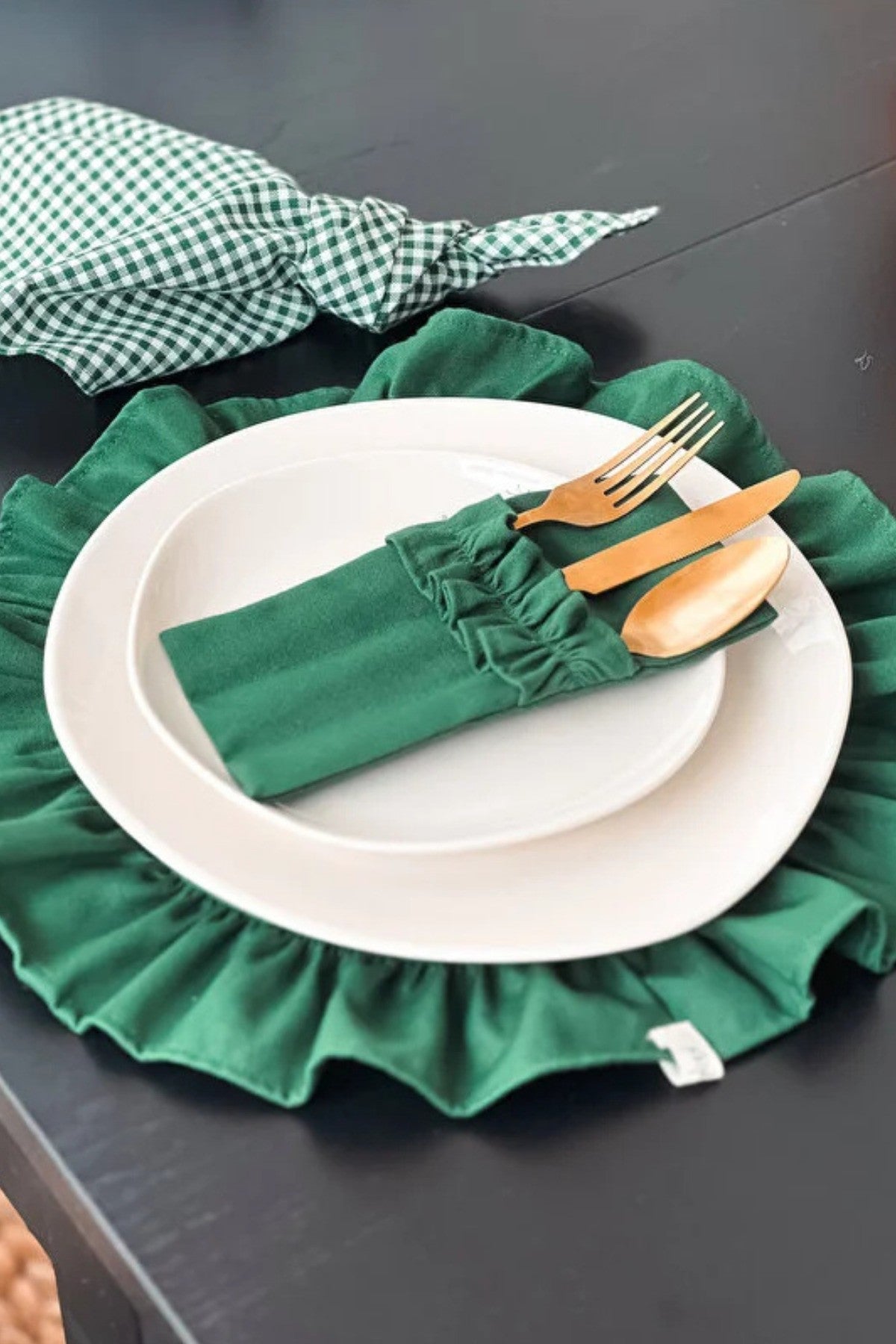 Mossy Keten 3 Bölmeli Çatal-Kaşık-Bıçak Kılıfı 6LI