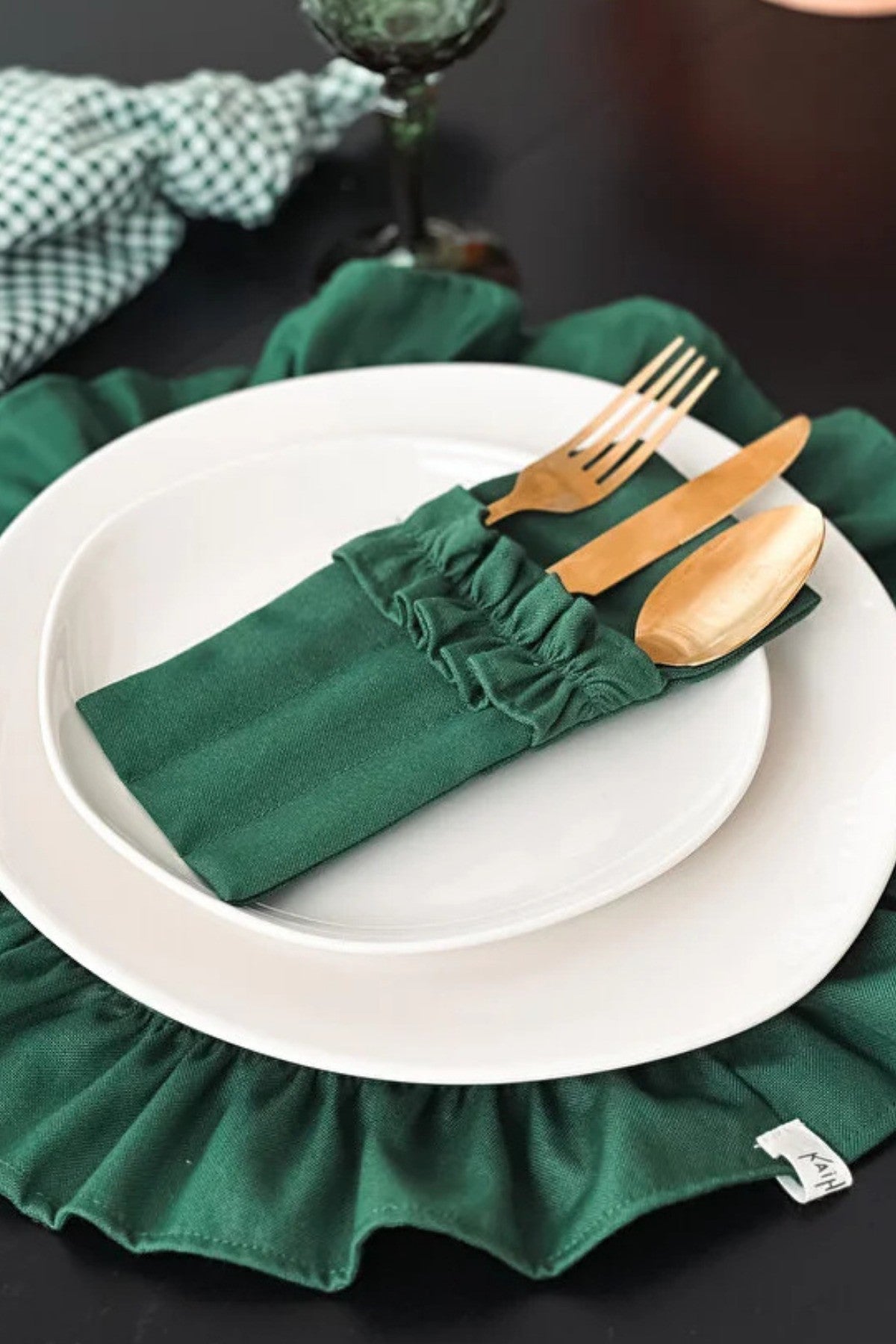 Mossy Keten 3 Bölmeli Çatal-Kaşık-Bıçak Kılıfı 6LI