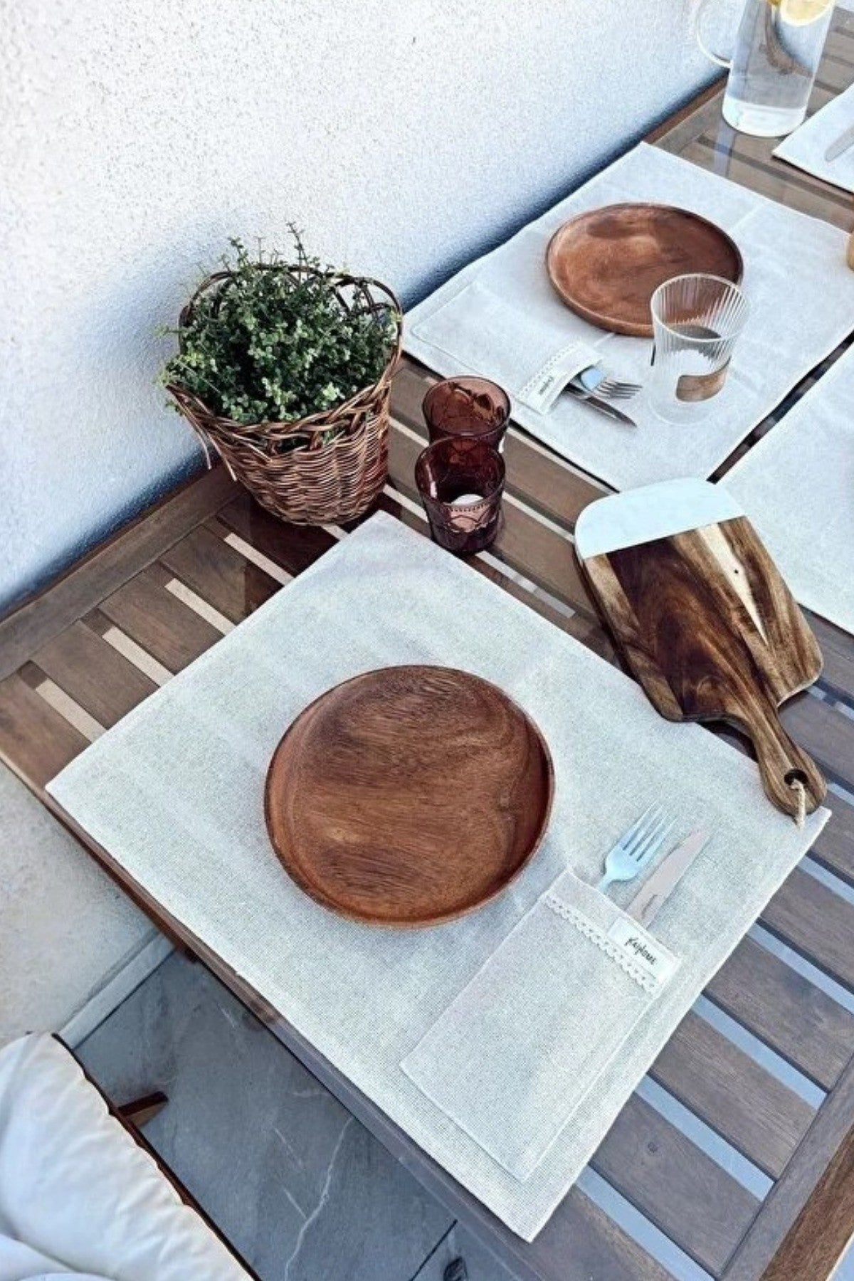 6Lı %100 Ham Keten Kaşıklık Detaylı Amerikan Servis/ Supla