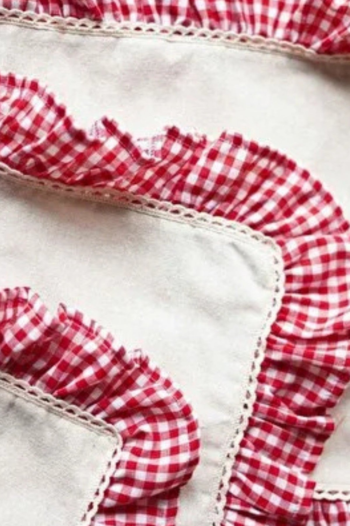 2Li Ham Keten Kareli Fırfır Detaylı Amerikan Servis/ Supla