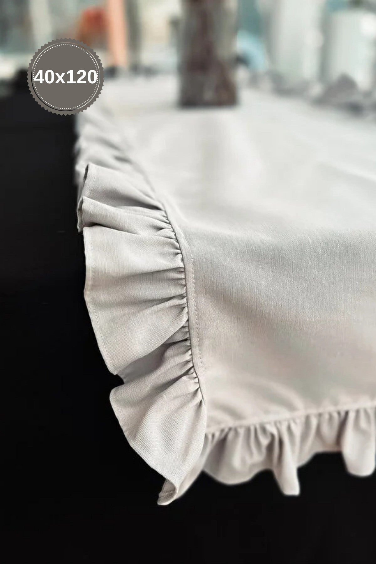 Moonlit Keten Heryeri Fırfırlı Dikdörtgen Runner