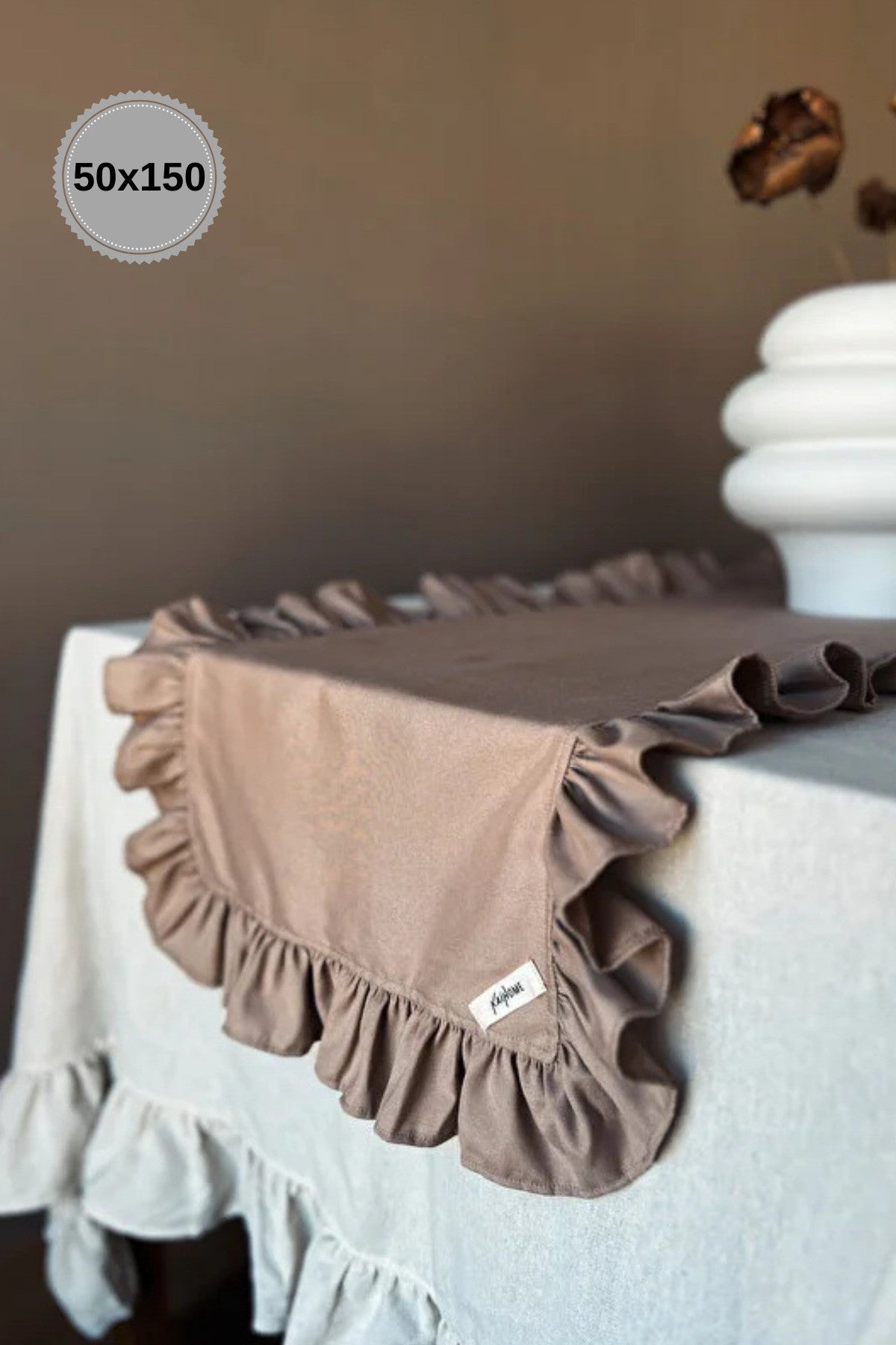 Sienna Keten Fırfırlı Runner Kahverengi