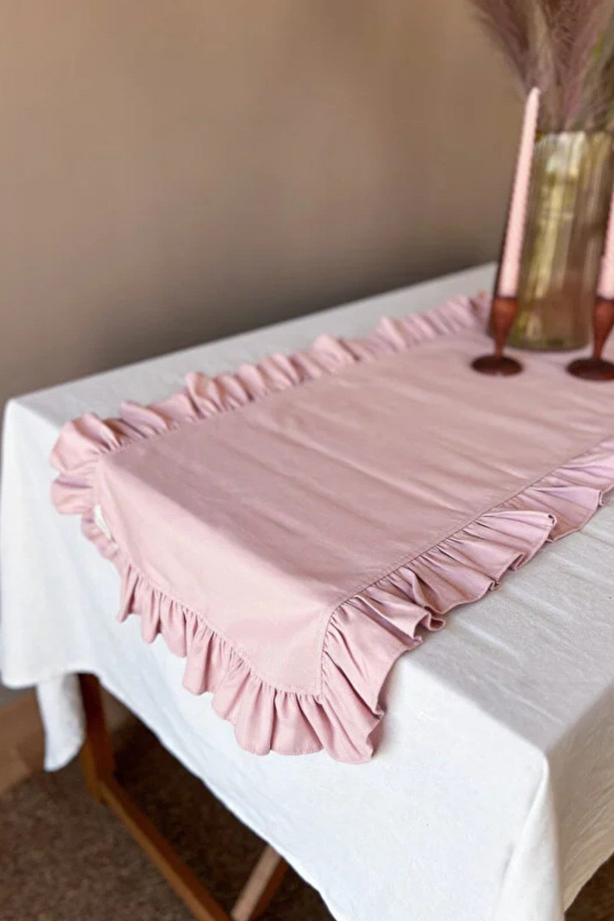 Rosy Keten Fırfırlı Runner Pembe