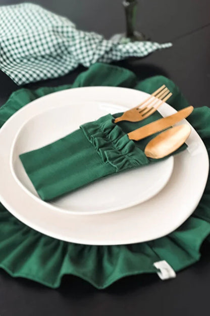 Mossy Keten 3 Bölmeli Çatal-Kaşık-Bıçak Kılıfı 6LI