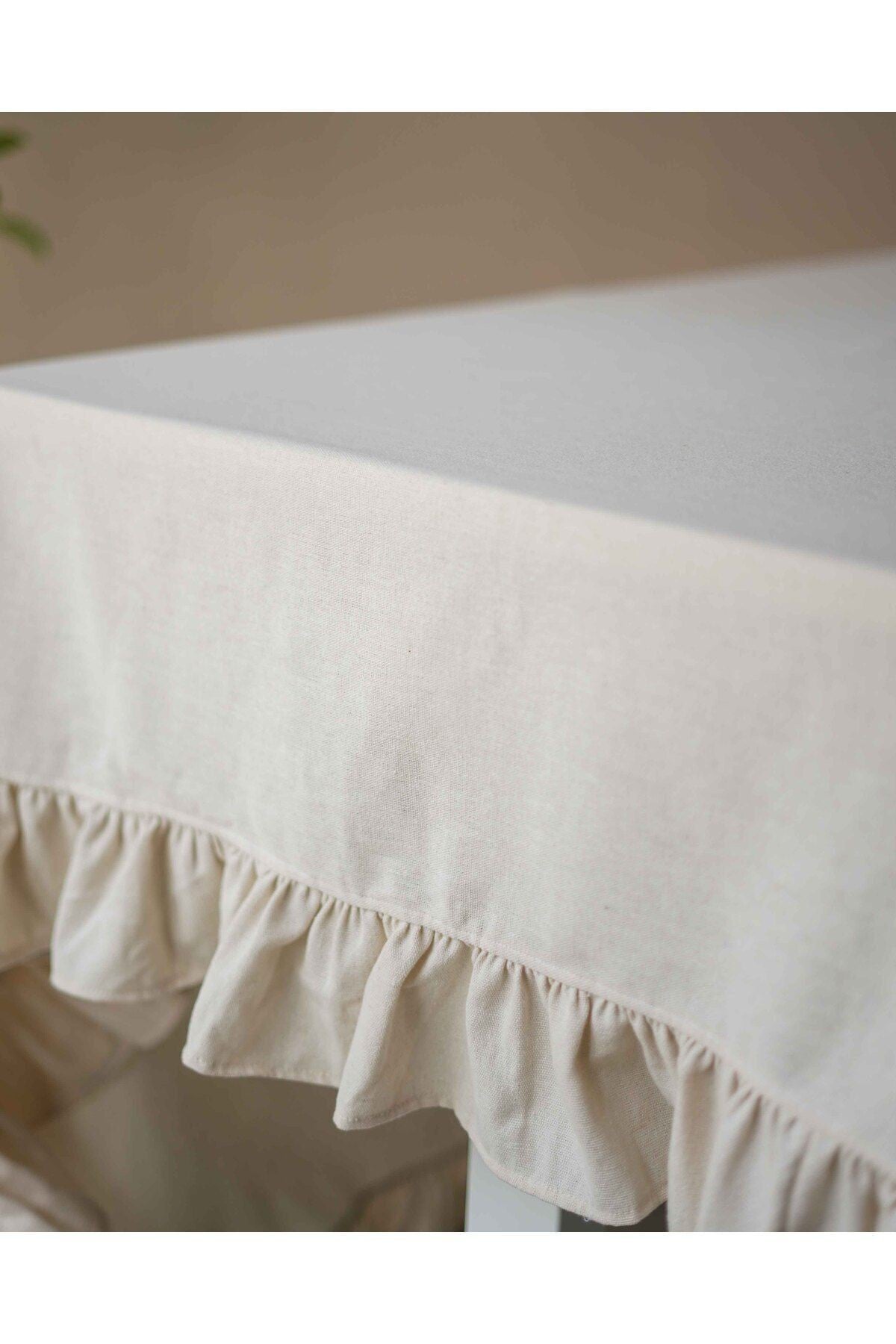 Organik Ham Keten Fırfırlı Masa Örtüsü 150x150cm