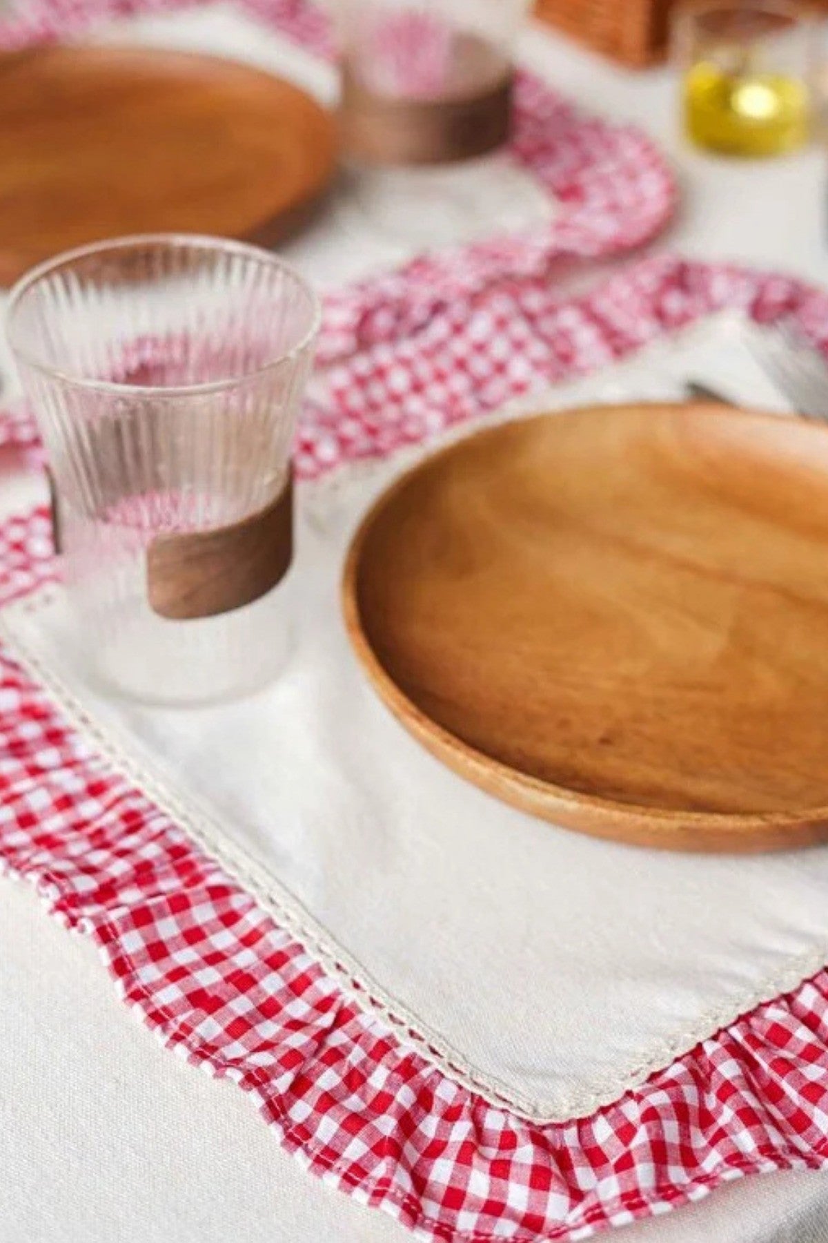 2Li Ham Keten Kareli Fırfır Detaylı Amerikan Servis/ Supla