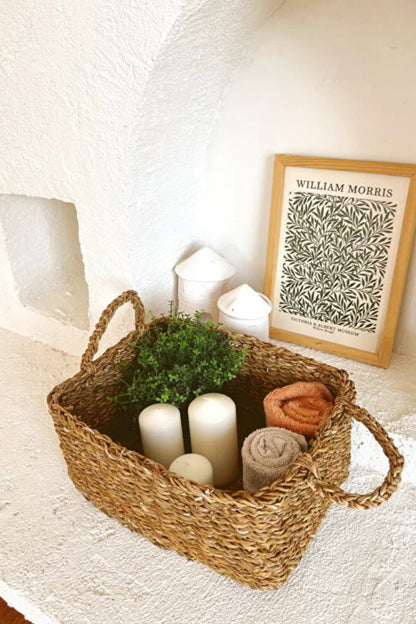 Hasır Kulplu Dikdörtgen 32x23x12 Çok Amaçlı Düzenleyici/ Düzenleyici/ Organizer/Sepet