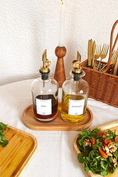 2'li Gold Kristal Cam Yağdanlık Seti (5 farklı etiket ile) Beyaz Etiket