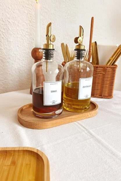 2'li Gold Kristal Cam Yağdanlık Seti (5 farklı etiket ile) Beyaz Etiket