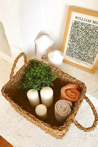 Hasır Kulplu Dikdörtgen 32x23x12 Çok Amaçlı Düzenleyici/ Düzenleyici/ Organizer/Sepet