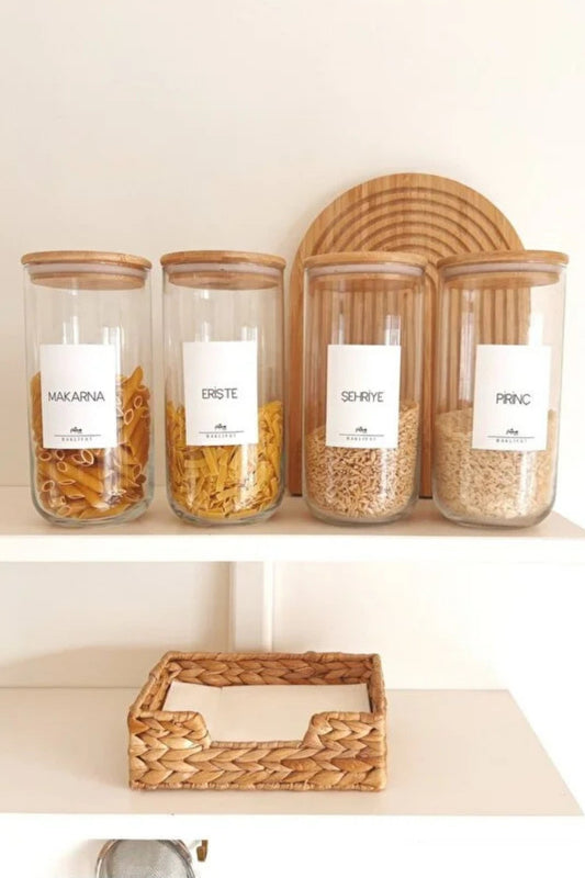 Bambu Vakum Kapaklı 4Lü Büyük Boy Cam Kavanoz