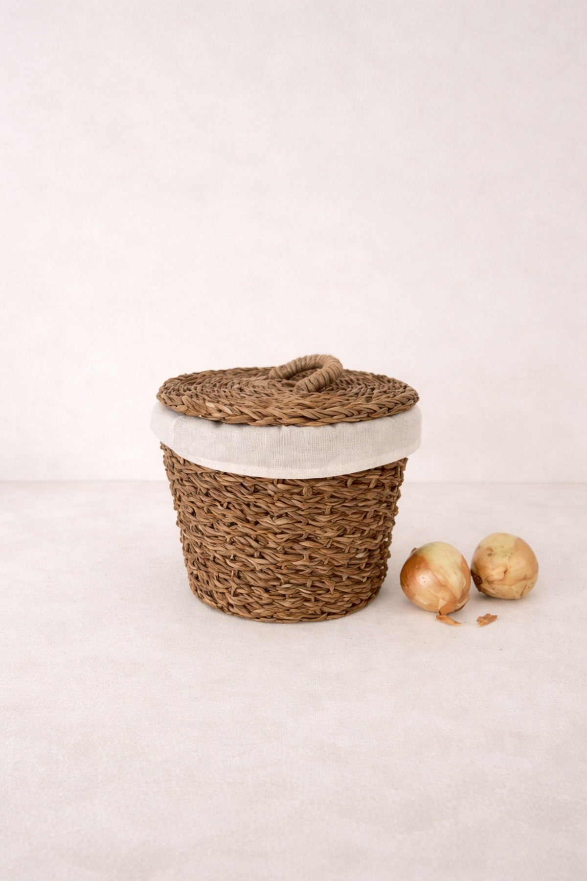 İç Korumalı Hasır Yuvarlak Sebzelik / Patates Soğan Sepeti