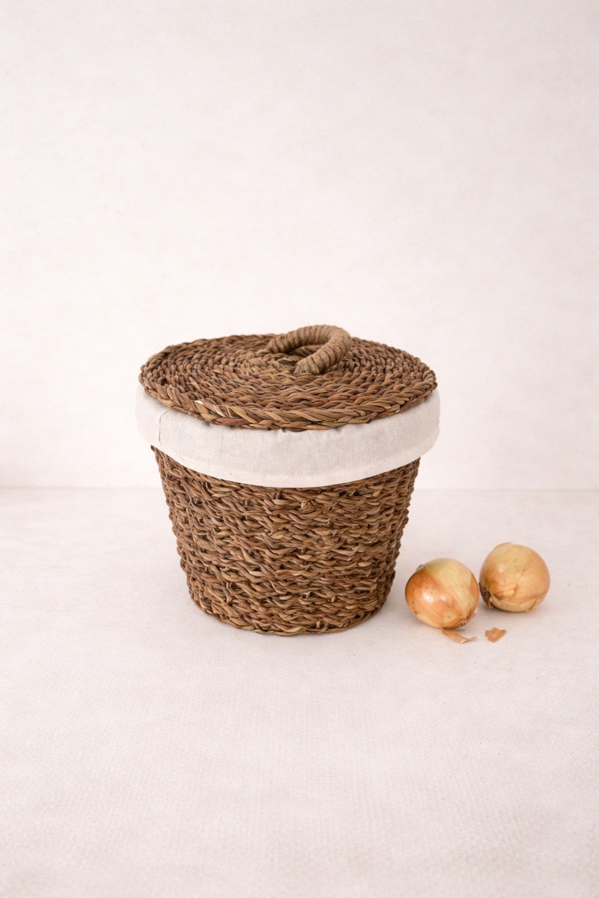 İç Korumalı Hasır Yuvarlak Sebzelik / Patates Soğan Sepeti