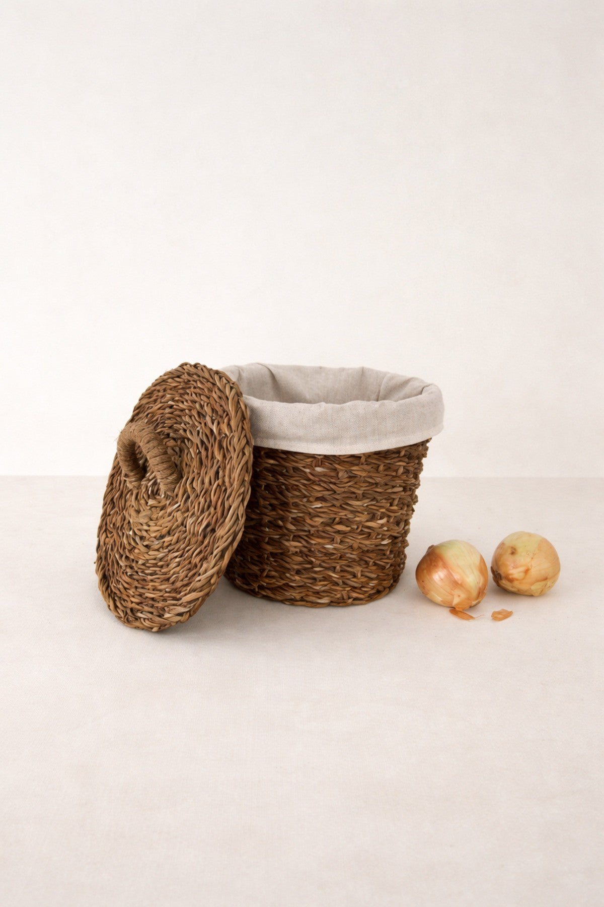 İç Korumalı Hasır Yuvarlak Sebzelik / Patates Soğan Sepeti